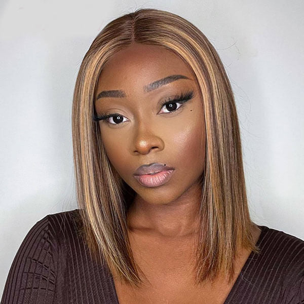 Wear Go Glueless Wigs 4/27 Highlight Color Straight Hair Bob Wigs Pre Cut 7x5 Lace