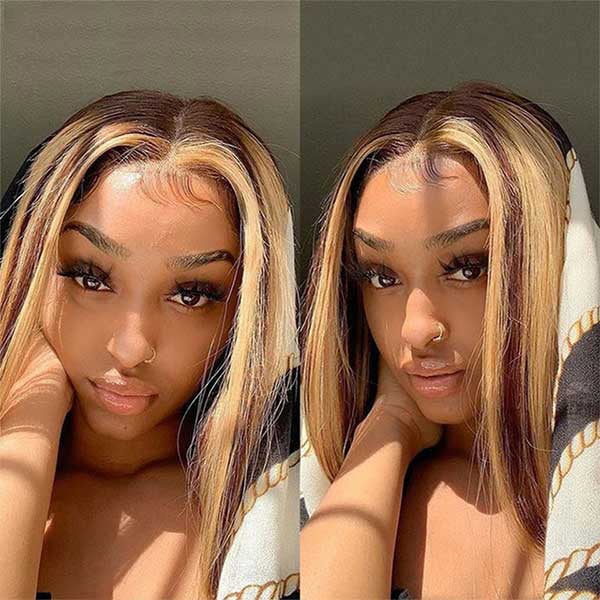 Wear Go Glueless Wigs 4/27 Highlight Color Straight Hair Bob Wigs Pre Cut 7x5 Lace