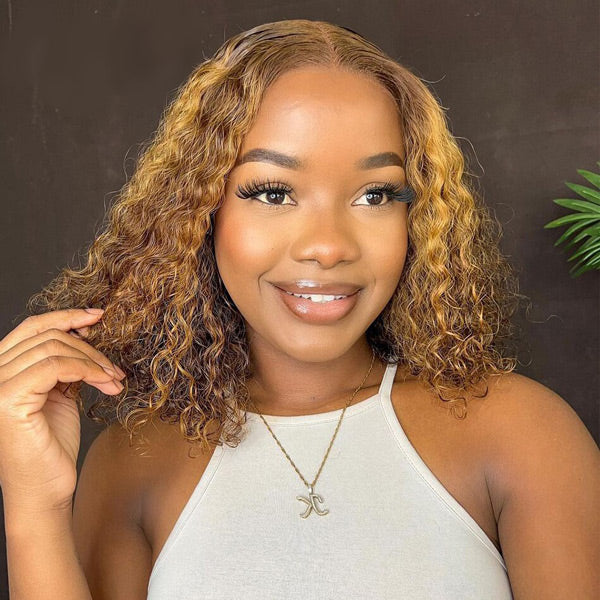 Wear Go Glueless Wigs Pre Cut 7x5 Lace 4/27 Highlight Color Water Wave Hair Short Bob Wigs