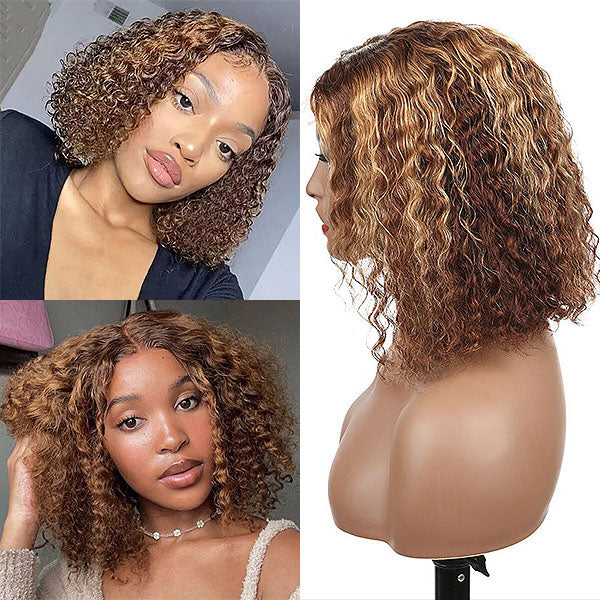 Wear Go Glueless Wigs Pre Cut 7x5 Lace 4/27 Highlight Color Water Wave Hair Short Bob Wigs