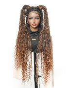 Full Transparent Lace Human Hair Boho Curls Knotless Boho Box Braided Wig 86 Strands