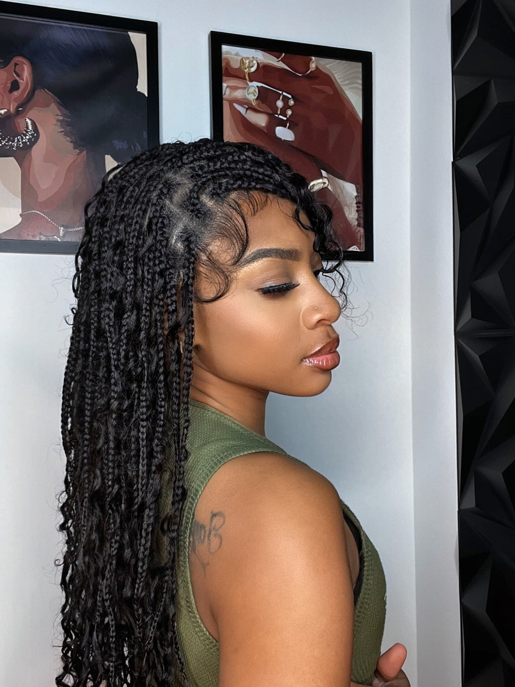 Glueless 16"-24" Pre Cut HD Full Elastic Lace Human Hair Boho Curls Lightweight Ready-To-Go Braided Wig (Lace Not Hand Tied)