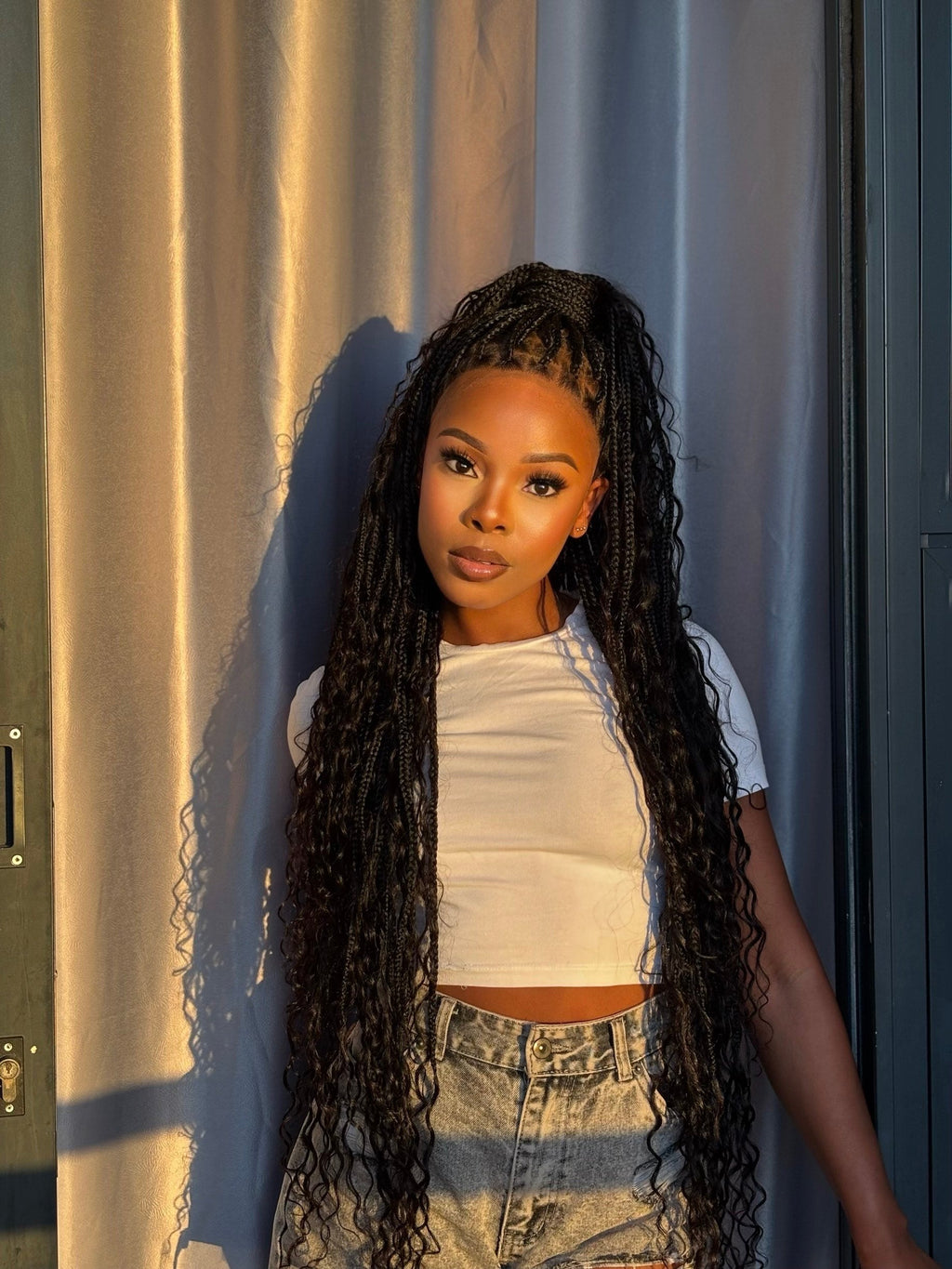 36" Human Hair Boho Curls HD Lace Knotless Box Braided Wig Full Hand-tied - Human Baby Hair