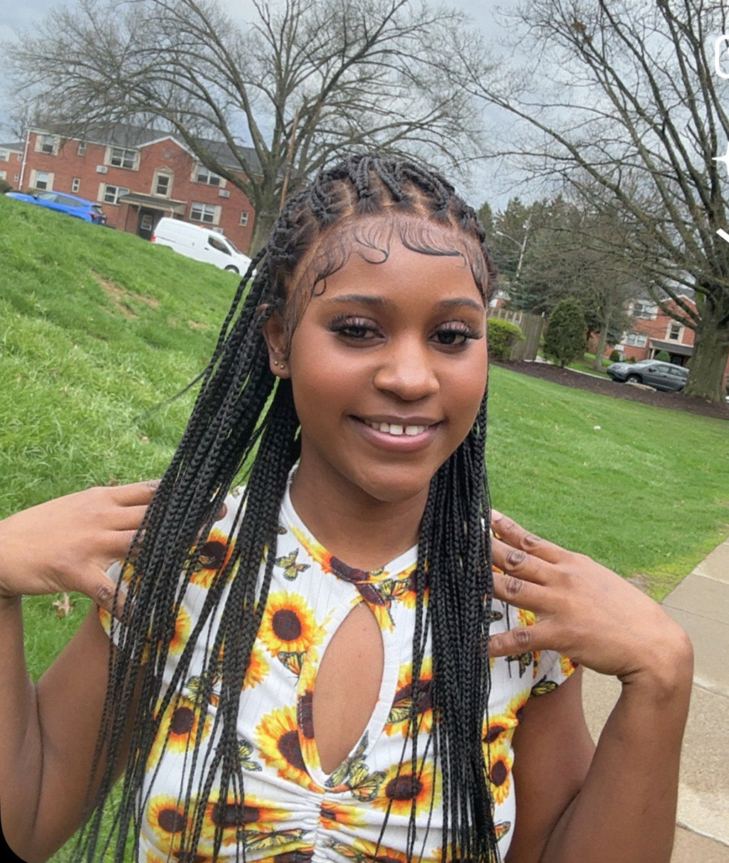 24"  Pre Bleached Human Hair Lace Lightweight Knotless HD Lace Box Braided Wig