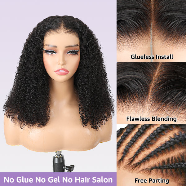 Wear Go Glueless Wigs Kinky Curly Pre Cut 7x5 HD Lace Closure Short Bob 100% Glueless Wig