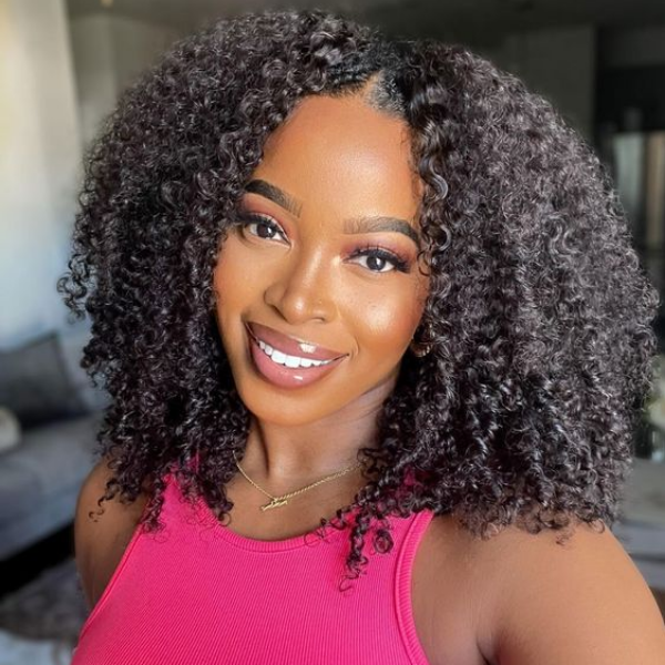 Afro Curly Glueless V Part Wig No Leave Out Real Scalp Breathable Style