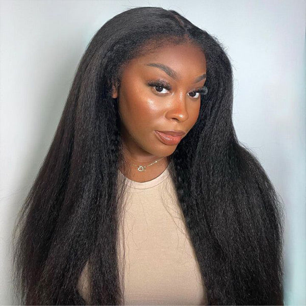 Kinky Straight Wear Go Wig 100% Glueless Wig Bleached Knots 7x5 Pre-cut HD Lace