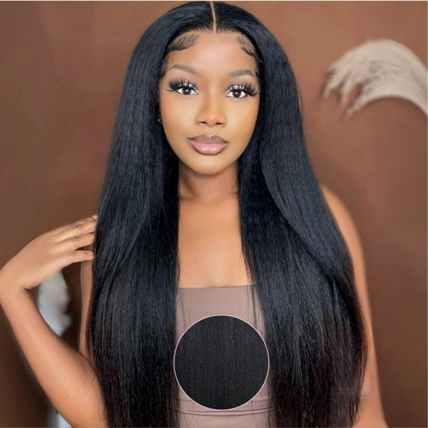 Kinky Straight Pre-cut 7x5 HD Lace Wear Go Wig Bleached Knots Wear Go Glueless Wig