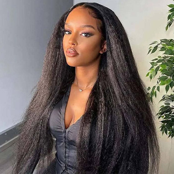 Kinky Straight Pre-cut 7x5 HD Lace Wear Go Wig Bleached Knots Wear Go Glueless Wig