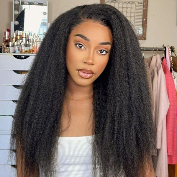 Kinky Straight Wear Go Wig 100% Glueless Wig Bleached Knots 7x5 Pre-cut HD Lace
