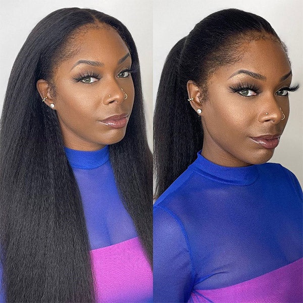 Kinky Straight Invisi-Drawstring 360 Glueless Wig All-Day Comfortable Wear Go Wig