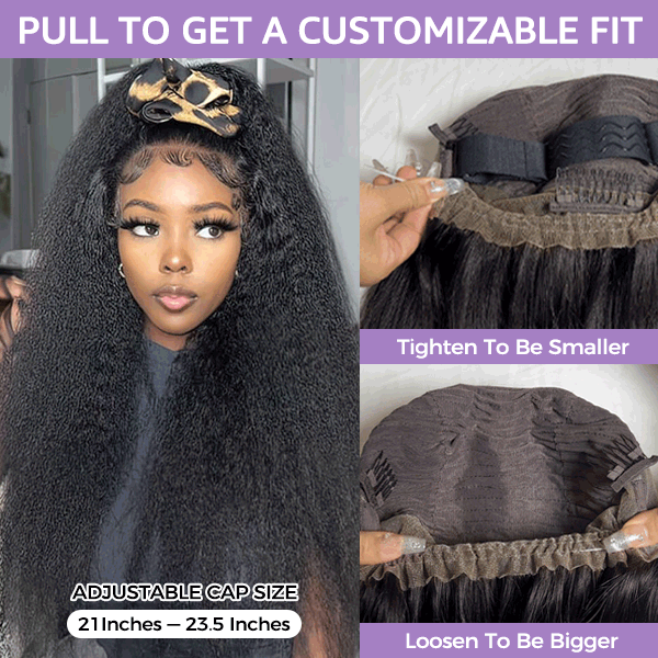 Kinky Straight Invisi-Drawstring 360 Glueless Wig All-Day Comfortable Wear Go Wig