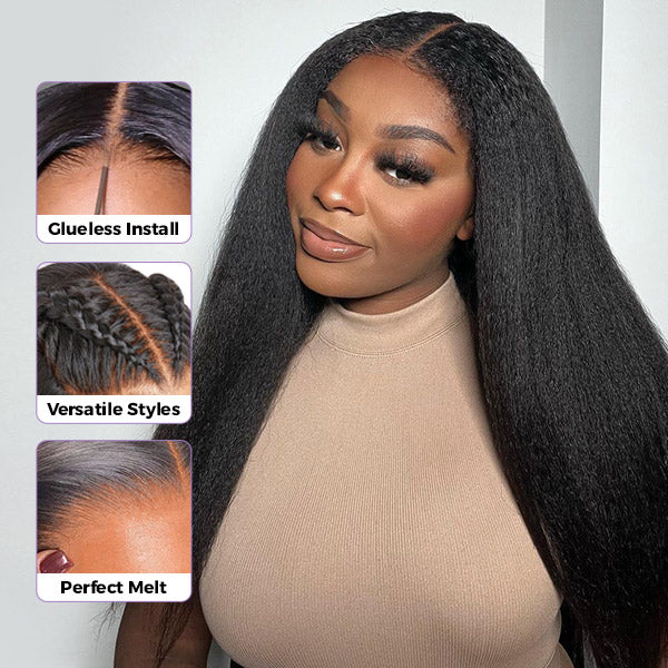 M-Cap Kinky Straight Pre Cut 9x6 HD Lace Wear Go Glueless Wigs Pre Bleached Tiny Knots Lace Front Wigs
