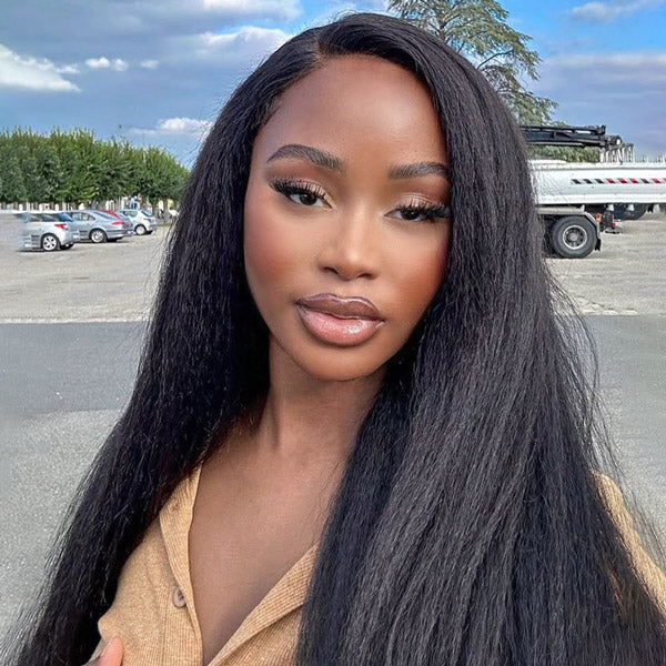 Kinky Straight Pre-cut 7x5 HD Lace Wear Go Wig Bleached Knots Wear Go Glueless Wig