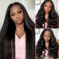 Kinky Straight Pre-Bleached Knots Adjustable Drawstring Wear Go Glueless Wigs Pre Cut Lace 7x5 HD Lace Closure Wigs