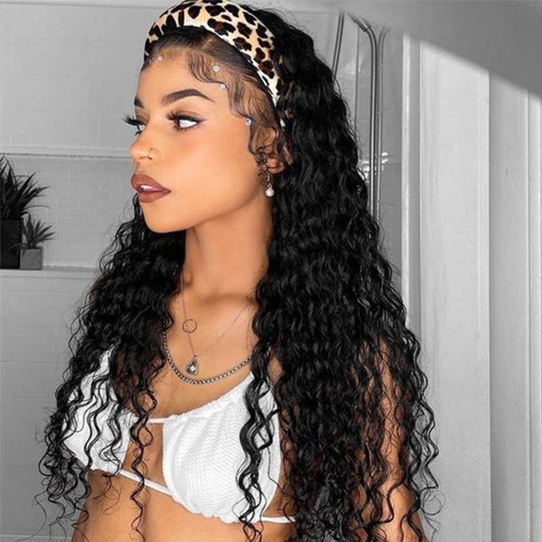 Natural Loose Deep Headband Wig Easy Slip-On Style 100% Human Hair Wig