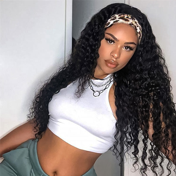 Natural Loose Deep Headband Wig Easy Slip-On Style 100% Human Hair Wig