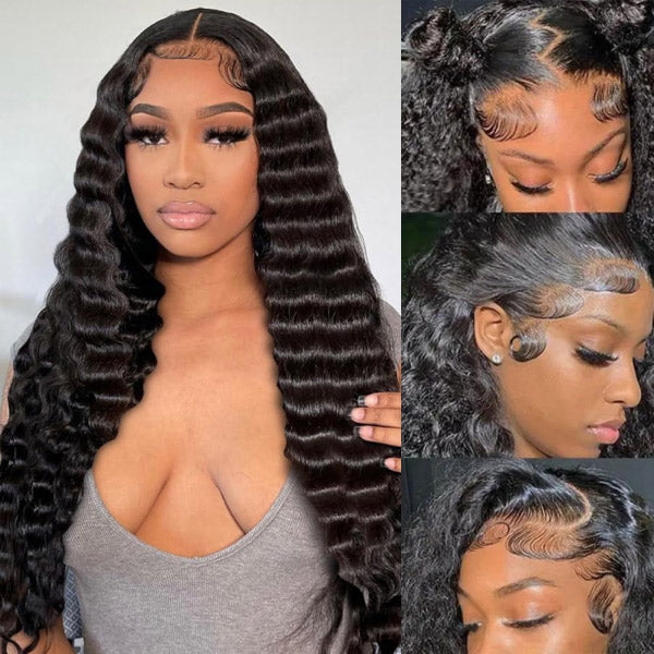 Loose Deep Invisi-Drawstring 360 Lace Glueless Wig Bleached Knots Human Hair Wig