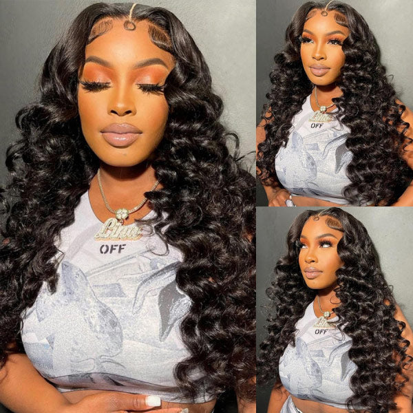 Loose Deep Invisi-Drawstring 360 Lace Glueless Wig Bleached Knots Human Hair Wig
