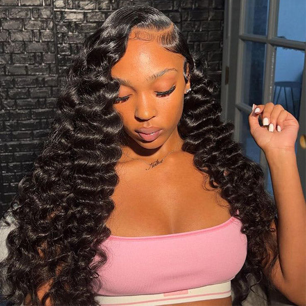 Loose Deep Invisi-Drawstring 360 Lace Glueless Wig Bleached Knots Human Hair Wig