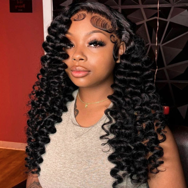Loose Deep Invisi-Drawstring 360 Lace Glueless Wig Bleached Knots Human Hair Wig