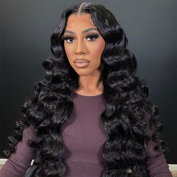 Loose Wave Glueless Pre-Cut 9x6 T Part Lace Wig Realistic Look Wear Go Wig With Bleached Knots