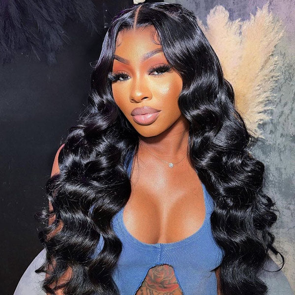 Loose Wave Glueless Pre-Cut 9x6 T Part Lace Wig Realistic Look Wear Go Wig With Bleached Knots
