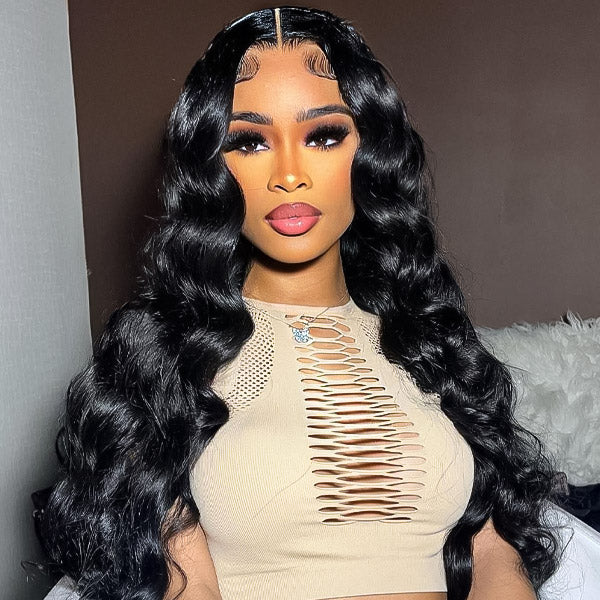 Loose Wave Glueless Pre-Cut 9x6 T Part Lace Wig Realistic Look Wear Go Wig With Bleached Knots