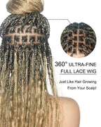 Mix Color 27/613 Human Hair Wet & Wavy Curls 36" Knotless Boho Box Pre Bleached HD Full Lace Braided Wig