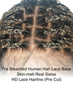 Mix Color 27/613 Human Hair Wet & Wavy Curls 36" Knotless Boho Box Pre Bleached HD Full Lace Braided Wig