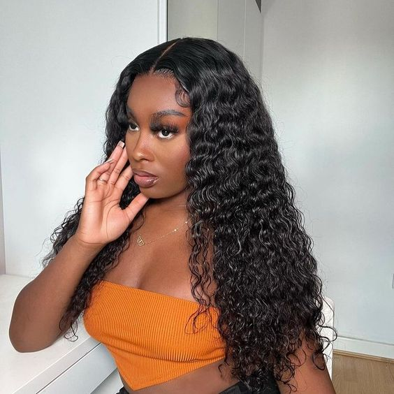 Pre-Bleached Knots Deep Wave Hair Drawstring Wear Go Glueless Wigs 7x5 Pre Cut HD Lace Closure Wigs With Pre Plucked Nautral Hairline