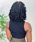 Nina - Short Pre Bleached HD Full Lace Knotless Box Braided Wig With Human Hair Curly Ends