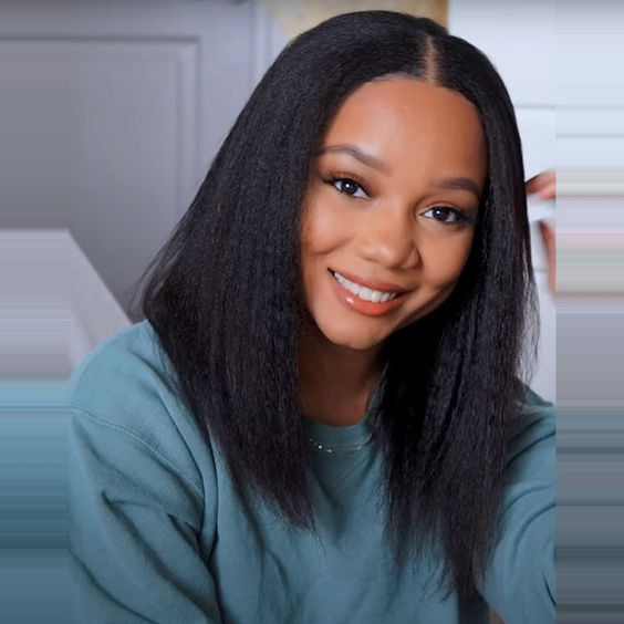Kinky Straight Pre-Bleached Knots Adjustable Drawstring Wear Go Glueless Wigs Pre Cut Lace 7x5 HD Lace Closure Wigs