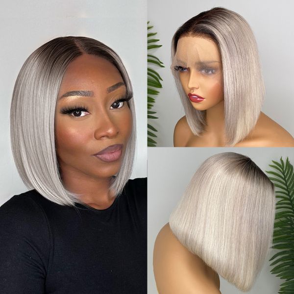 Limited Restock | Ombre Grey Color Extented 4x4 Closure Lace Bob Wig - US Only