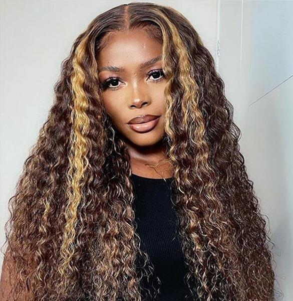 Water Wave 4/27 Highlight Wear Go Glueless Wig Pre-cut 7x5 Lace Wig Preplucked With Natural Hairline