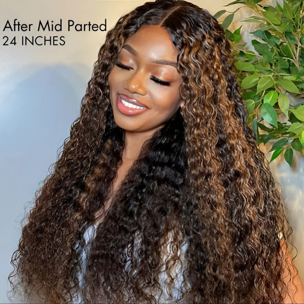 Glueless Balayage Highlight Ombre Brown Water Wave Wear Go Wig Beginnner Friendly
