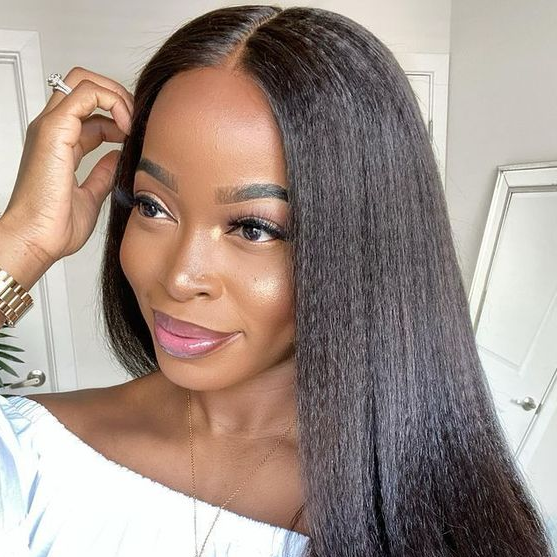 Kinky Straight Pre-Bleached Knots Adjustable Drawstring Wear Go Glueless Wigs Pre Cut Lace 7x5 HD Lace Closure Wigs