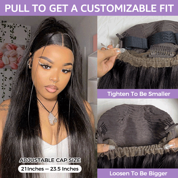 Straight Invisi Drawstring Flexible Fit 360 Glueless Wig Pre-Cut Lace Bleached Knots Wig