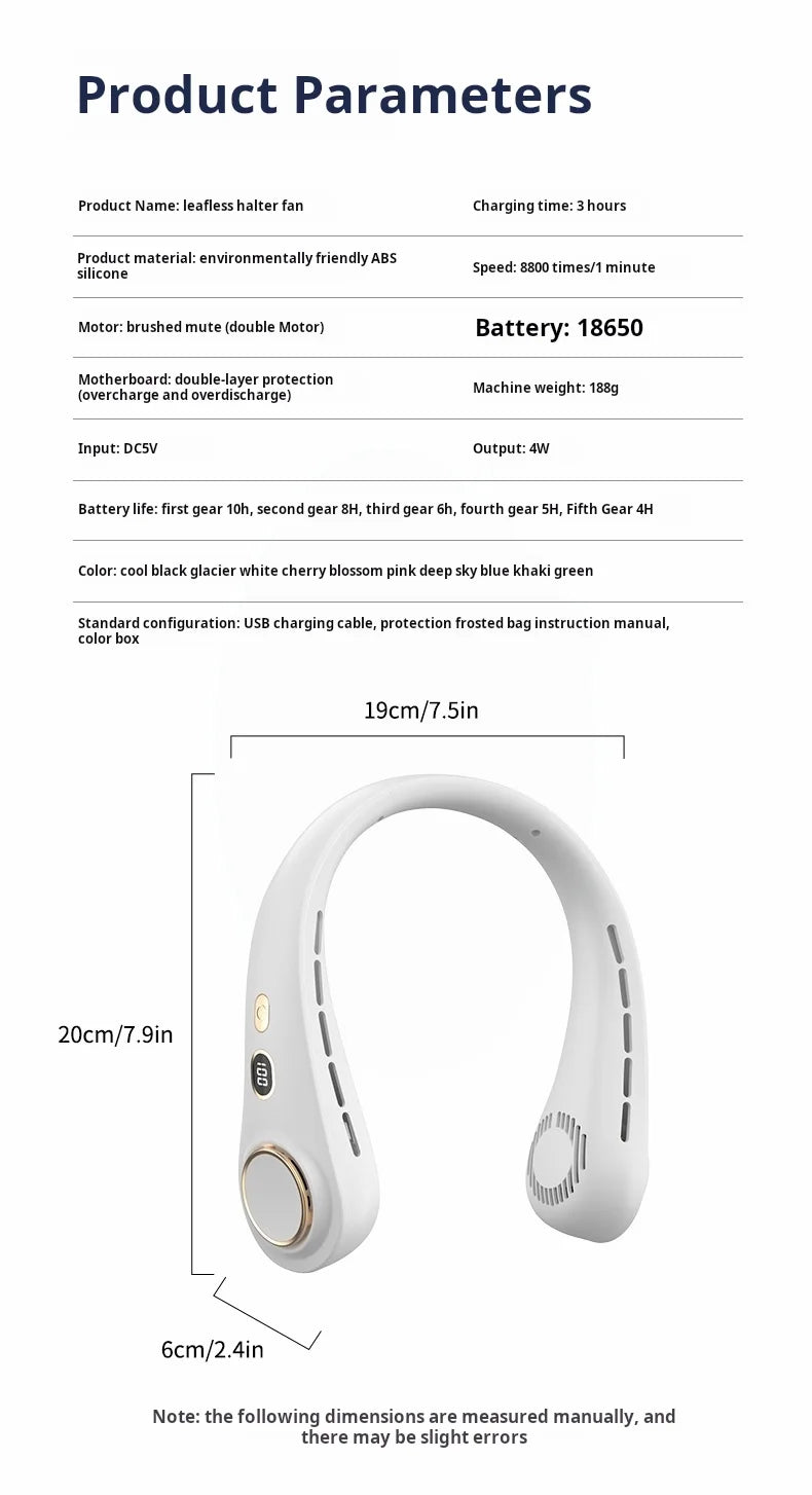 H9 Portable Neck Fan – Hands-Free Personal Cooling, Compact, Travel & Home