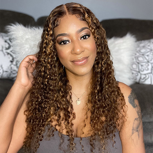 Limited Restock | Mix Brown Deep Wave 4x4 Closure Lace Glueless Mid Part Long Wig 100% Human Hair- US Only