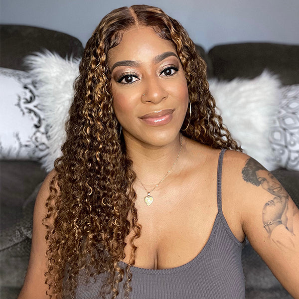 Limited Restock | Mix Brown Deep Wave 4x4 Closure Lace Glueless Mid Part Long Wig 100% Human Hair- US Only