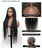 Human Hair Boho Curly Ends Knotless Box Braided Wig 32"-36" Full Lace 100% Hand-tied - Human Baby Hair (US Only)