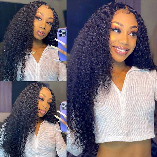 Kinky Curly V Part Wig No Leave Out Thin Part Glueless Wigs Human Hair Wig