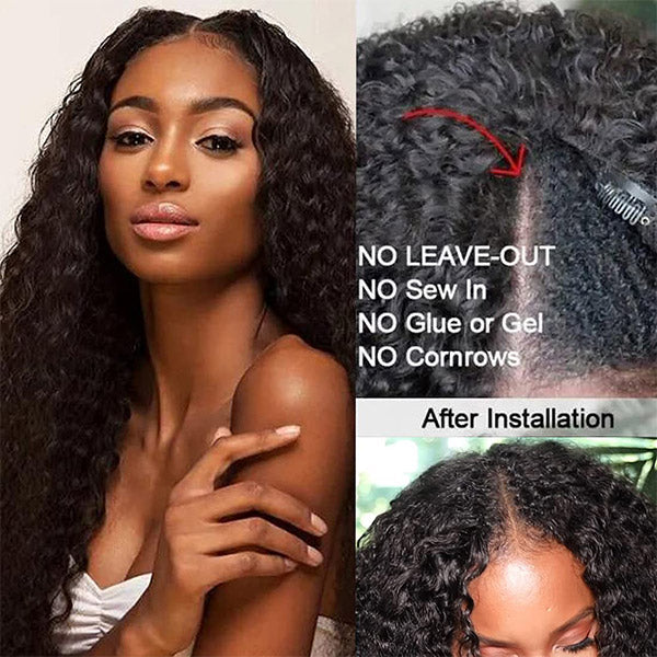 Water Wave V Part Wig No Leave Out Thin Part Glueless Wigs Human Hair Wig