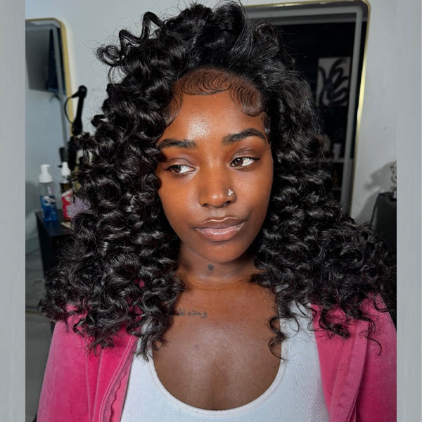 Wand Curl 360 Glueless Wig Bleached Knots Invisi Drawstring Human Hair Wig