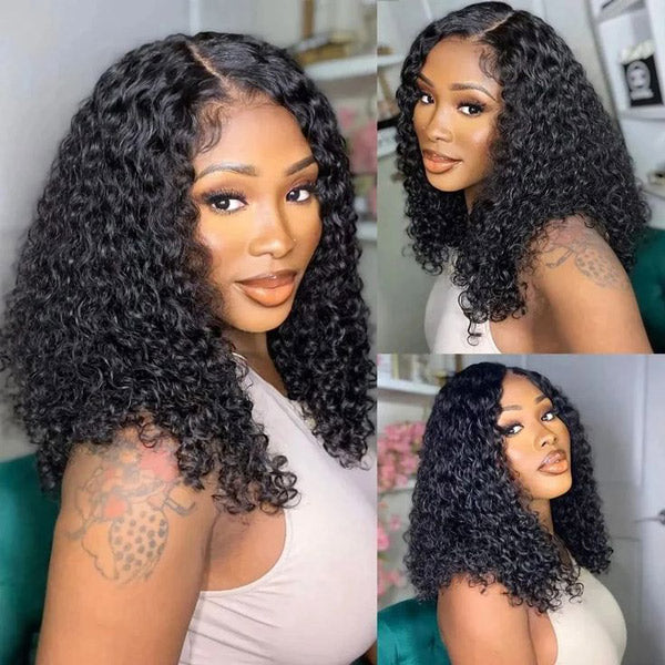 Water Wave Bob Wig 100% Glueless Wear Go Wig Pre-cut 7x5 HD Lace With Elastic Drawstring