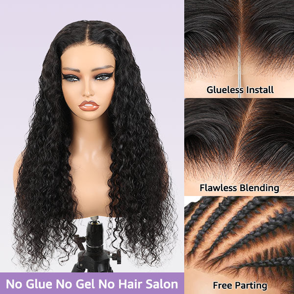 Water Wave Bleached Knots Elastic Drawstring Wear Go Wig Pre-cut 7x5 HD Lace 100% Glueless