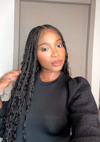 Full Transparent Lace Human Hair Boho Curls Knotless Boho Box Braided Wig 86 Strands