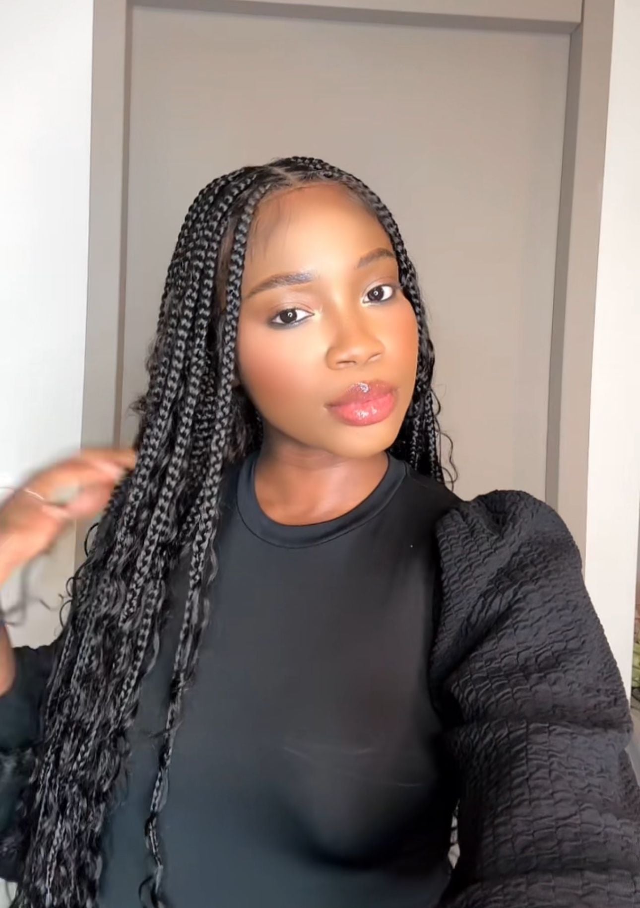 Full Transparent Lace Human Hair Boho Curls Knotless Boho Box Braided Wig 86 Strands