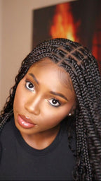 Full Transparent Lace Human Hair Boho Curls Knotless Boho Box Braided Wig 86 Strands